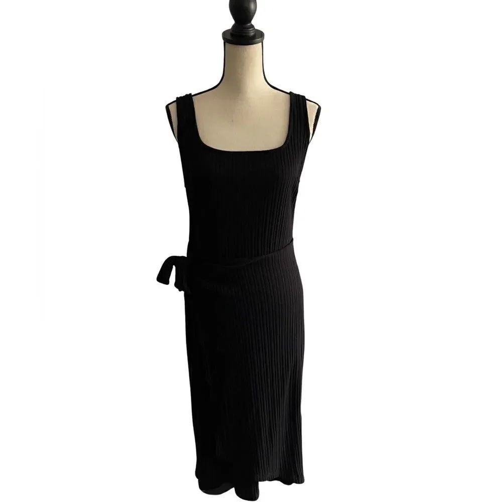 All in Favor Black Rib Knit Apron Wrap Maxi Dress Size: XL Color: Black